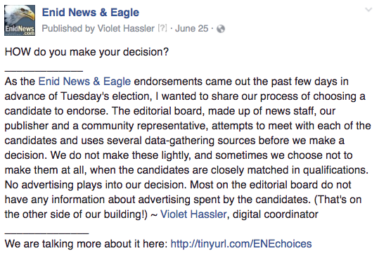Enid endorsements