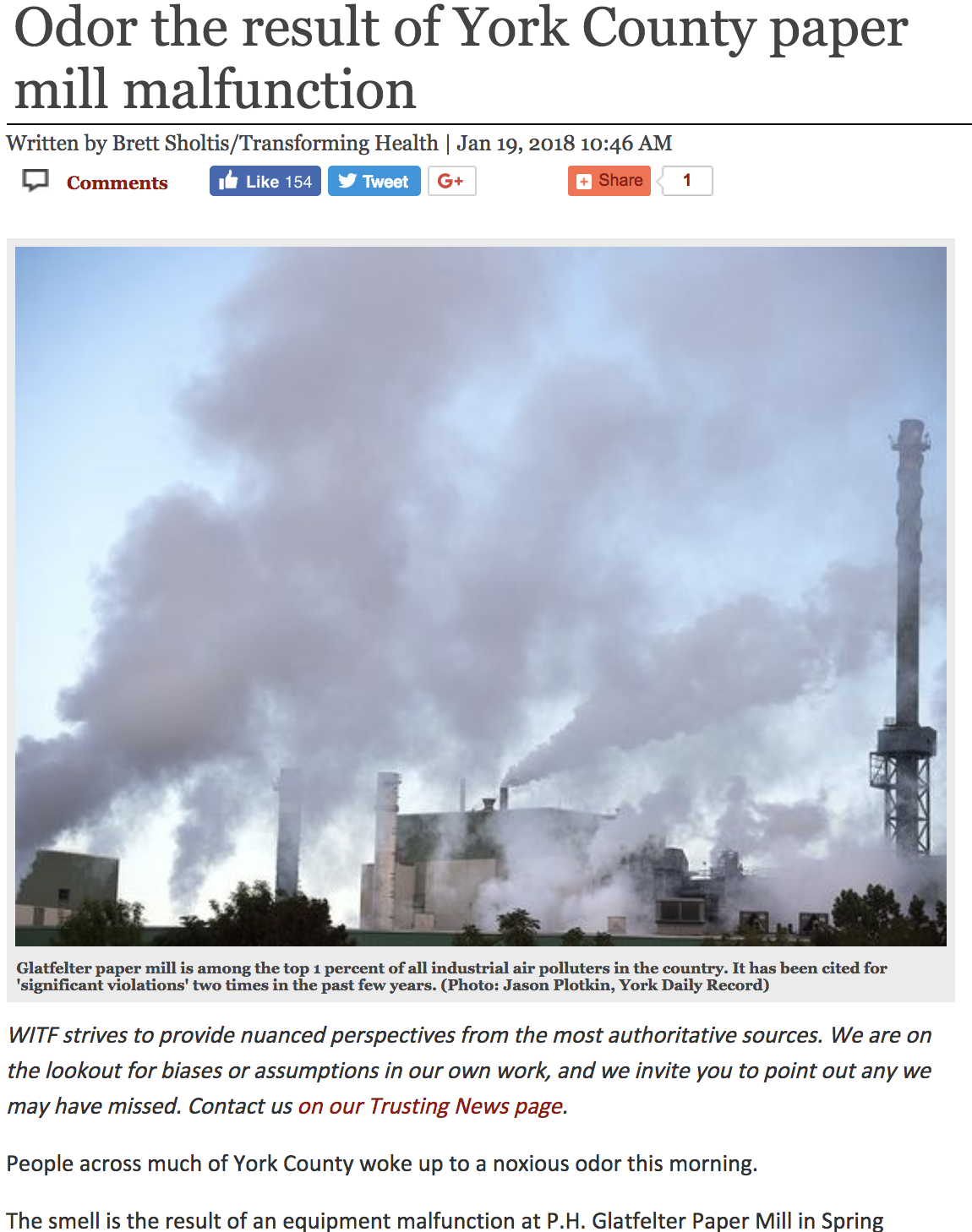 To highlight their push for including multiple perspectives in stories, WITF added the following to the top of some web stories: "WITF strives to provide nuanced perspectives from the most authoritative sources. We are on the lookout for biases or assumptions in our own work, and we invite you to point out any we may have missed. Contact us on our Trusting News page." 