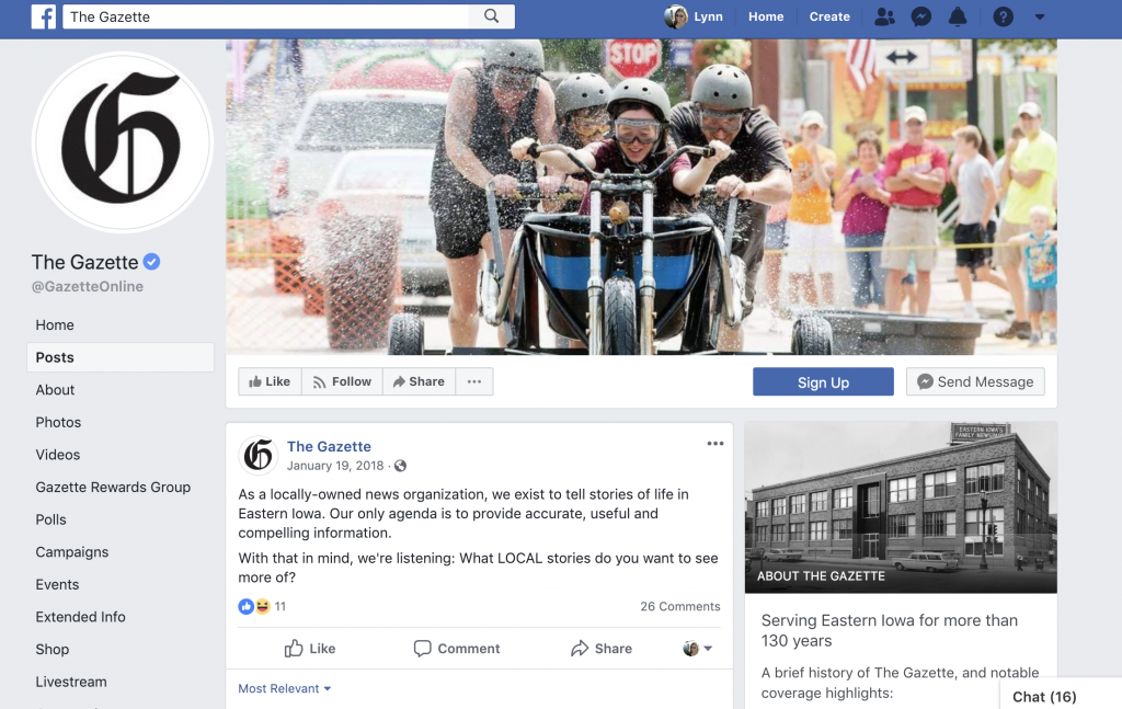Using Facebook the Gazette asked users for story ideas. They stressed their focus on community issues and specifically asked for ideas on what types of local stories the news organization should cover. The news team felt the comments were productive and that their focus on "local" in the post helped keep the conversation and comments positive.