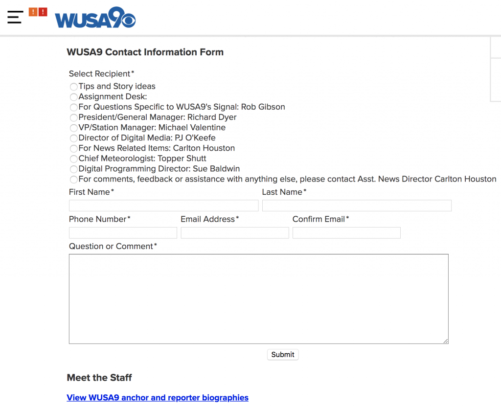 When you bring news to people using many platforms, a best practice is to also share how users can contact you on all of those platforms. In a simple but effective move, WUSA created a full-screen TV graphic that tells users how they can contact the news organization. The graphic airs after every story in their "Verify" franchise. This has resulted in the newsroom receiving an additional 10-15 story ideas each day.
