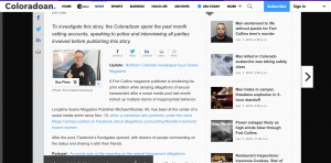 The Coloradoan added a note to the top of a story about allegations of sexual misconduct against a local comedian. 