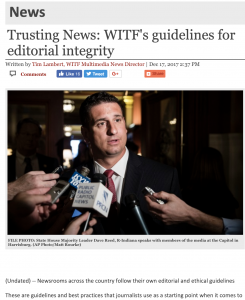WITF decided to share their ethics policy and explain how it impacts their news decisions. In the post, on their webiste, the newsroom discussed how, when and why it may use anonymous sources, how it handles corrections, how it handles story selection and more.