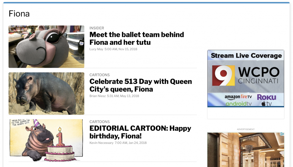 If one of your journalists writes a book about a story they have been working on or produces a documentary, highlight it. Two of WCPO's journalists were involved in publishing a book about "Fiona the Hippo," a local zoo animal that has gone viral. The news organization held a book signing and invited their users. More than 100 people attended the event.