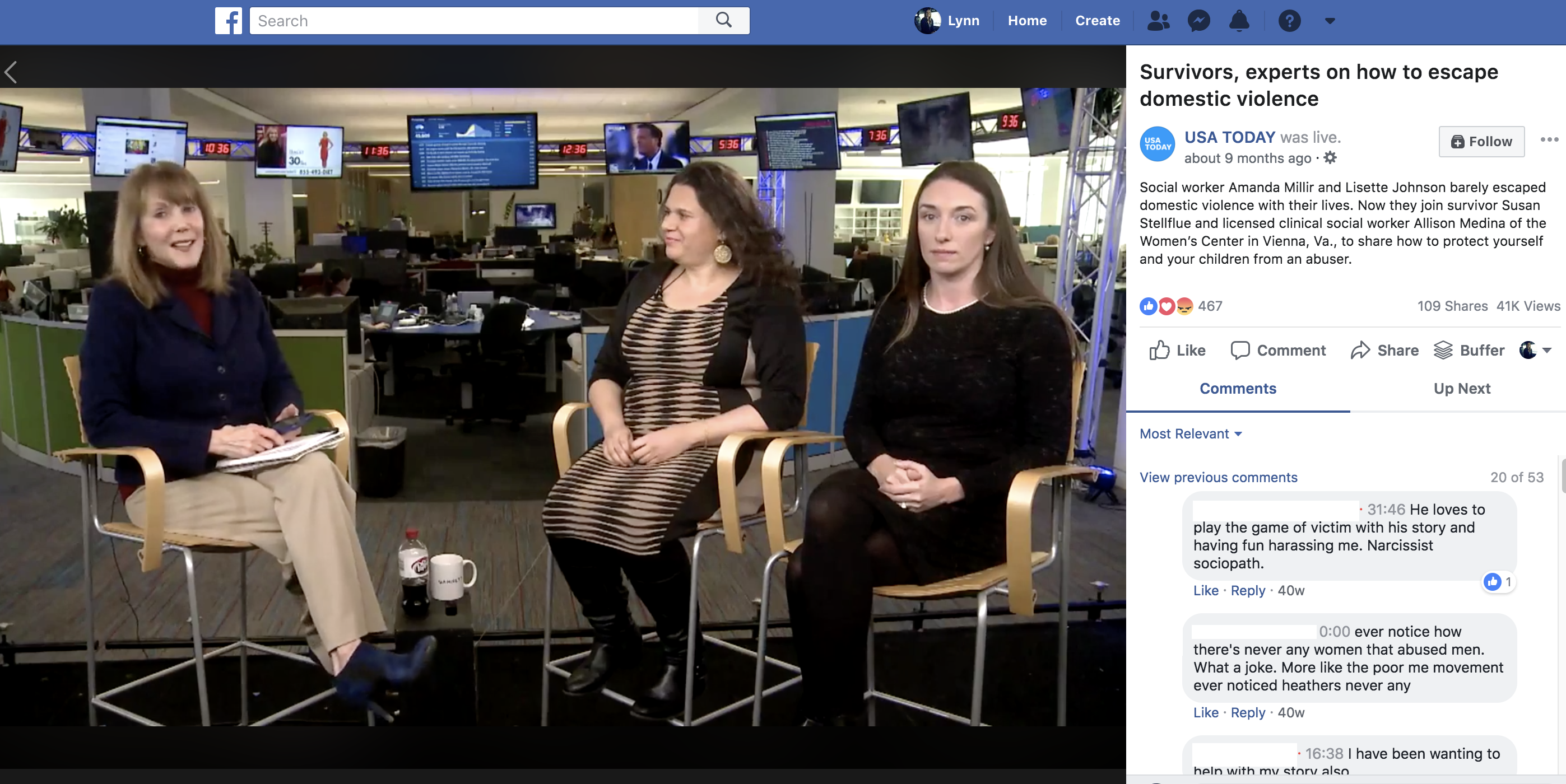 Screenshot from a Facebook LIVE video on USA TODAY's page, showing a discussion between readers and experts. 