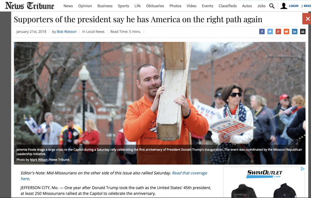 When two opposing groups held rallies on the same day, the Jefferson City News Tribune took the opportunity to show users how they try to be balanced in their reporting. They published two articles (one about each rally) and then added a note at the top of each story linking to the story about the opposing rally. The analytics showed people were navigating to the stories from the link on the opposing story, in some cases.