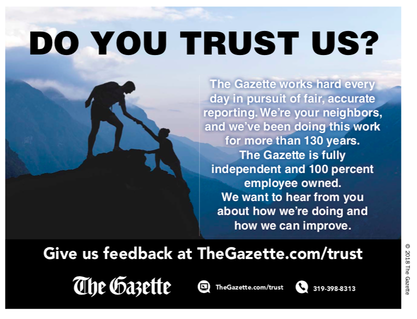 House ad that ran in The Cedar Rapids Gazette, asking readers to let the paper know: Do you trust us?