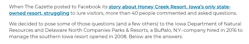 Screenshot from thegazette.com, showing an explanation of how a story originated with reader feedback. 