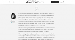 When a reporter from the Christian Science Monitor visited South Korea for the Olympics, she wrote a touching personal observation. The news organization shared it in a newsletter, along with details on the reporter's background that put her thoughts in context. 