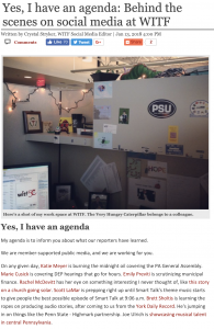 Social media can get a bad rap, but for many newsrooms, it's a key part of how audiences find their coverage. In this post, the social media editor at WITF explains that her goal is to inform and add value to the readers' day. She clearly states that while tracking clicks is part of the job, "we avoid raising your blood pressure for the sake of engagement stats." Finally, she reminds readers of the station's comment policy, and invites feedback and reactions. 