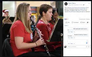 If your staffers are comfortable with it, take the time to show who they are outside of work. A photo of a Jefferson City News Tribune reporter playing in the community band generated positive responses. Posts like these remind readers that you are real people (not "the media") and that you're their neighbors.