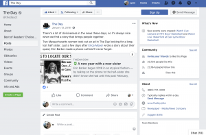 The Day used social media and their reporting to connect members of their community. After two women took an ad out in their newspaper looking for a relative, the Day wrote a story about it. After the story published, they found the relative and the Day wrote a follow-up story. When sharing the story link on Facebook the news organization highlighted how their reporting helped reunite the family.