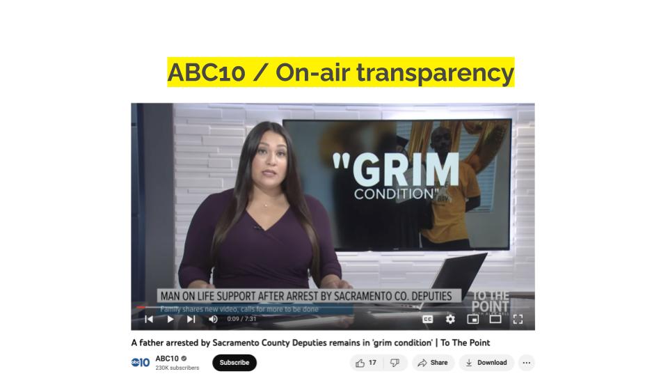 ABC10: On-Air Transparency. A screenshot of Alex Bell on a segmnet of "To the Point."