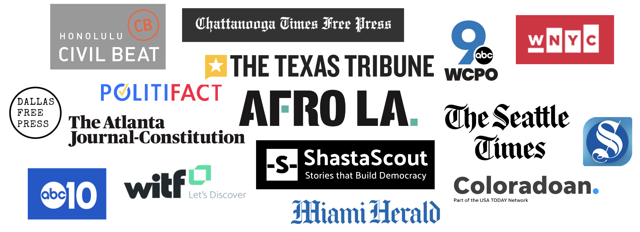 Map of locations across the United States where we have supported newsroom teams.